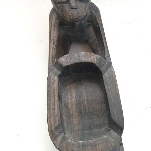 VTG Hand Carved Primitive Tribal Wood Folk Art Heavy Wood Monkey Holding Tray - Picture 6 of 9